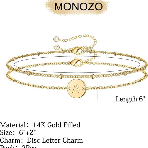 Personalized 14K Gold Plated Initial Bracelet with Beaded Design - Gift-Ready - Picture 2 of 7
